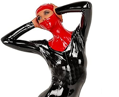 Latex Hood Rubber mask Holiday Hoods and Collars with Lacing Behind with Zipper Cosplay Halloween (XXL)