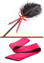 Load image into Gallery viewer, Sex Feather Tickler and Eye Mask Set, BDSM French Tickler, Tickler Sex Whip, Adult Whip Feather Tickler, Satin Eye Sex Sleep Mask, Silk Blindfold
