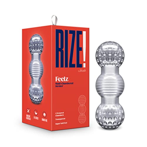 Blush RIZE: Feelz - 5.5 inch Male Masturbator - 3 Ribbed Pleasure Chambers - Pocket Size Masturbation Cup - Realistic Feel - Crystal Clear Stroker - Sex Toy for Men - Adult Sex Toy - Discreet Shipping