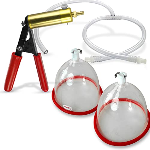 LeLuv Breast Pumping Kit Ultima Red Padded Vacuum Handle Featuring Clear Durable Hose - Medium Size Cups