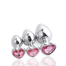 Load image into Gallery viewer, AECBUY 3 Pcs Anal Butt Plug Kit, Waterproof Stainless Steel Anus Dilator with Different Sizes, Adult Anal Trainer Sex Toys with Pink Heart Shaped Jewelry Base for Male Female Pink , Silver 1.0 Count
