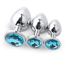 Load image into Gallery viewer, 3 Pcs 3 Size Stainless Steel Diamond Jeweled Toys - Adult Plug Toys Set - Anal Trainer Toys (Light Blue)
