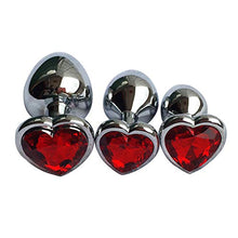 Load image into Gallery viewer, 3Pcs Set Luxury Metal Butt Toys Heart Shaped Anal Trainer Jewel Butt Plug Kit S&amp;M Adult Gay Anal Plugs Woman Men Sex Gifts Things for Beginners Couples Large/Medium/Small,Red
