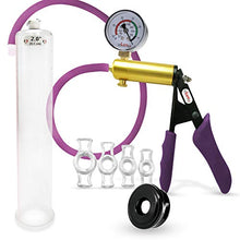 Load image into Gallery viewer, LeLuv Ultima Purple Premium Penis Pump with Ergonomic Grips and Silicone Hose, Gauge + Sleeve &amp; Cock Rings | 12&quot; x 2.00&quot;
