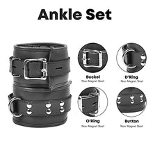Load image into Gallery viewer, Real Cow Leather Wrist, Ankle, Thigh Cuffs,Collar Restraint Bondage Set 7 Piece
