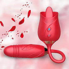 Load image into Gallery viewer, Rose Sex Stimulator for Women - 3 in 1 Clitoral Stimulator Tongue Licking Thrusting Dildo Vibrator, Rose Adult Sex Toys Games, Clitoris Nipple Licker for Women Man Couple Red
