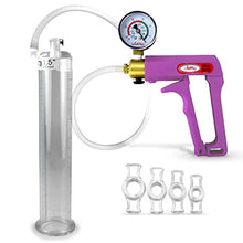 Load image into Gallery viewer, LeLuv Maxi Purple Handle Plus Vacuum Gauge Penis Pump Bundle with 4 Sizes of Constriction Rings 9 inch x 1.50 inch Cylinder
