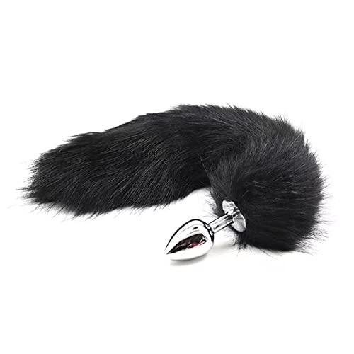 Ladies Cosplay Fox Tail, Plush Sex Toy Cat Wolf Fox Tail Accessories, Metal Butt Plug Tail Cover for Cosplay Anime Sexy and Cute (Black)