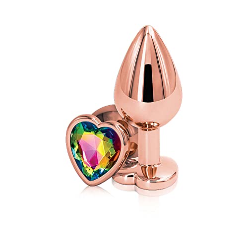 Rear Assets Anal Butt Plug - Rose Gold - Medium - Heart-Shaped (Rainbow Jewel)