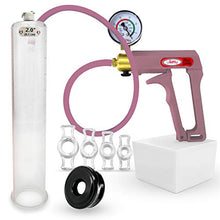 Load image into Gallery viewer, LeLuv Maxi Purple Plus Vacuum Gauge Premium Uncollapsable Silicone Hose Penis Pump Bundle with Soft Black TPR Seal &amp; 4 Sizes of Constriction Rings 12 inch x 2 inch Cylinder
