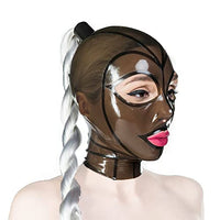 Latex Mask Rubber Hood Brown Translucent with Ponytail for Catsuit Party Halloween Wear Cosplay (XS)