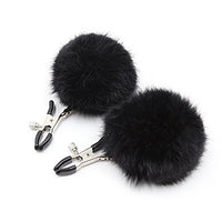 JIAHAO Furry Feather Nipple Clamps Clips Adjustable Rabbit Tail BDSM Sex Toy Unisex (Black)