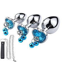 Load image into Gallery viewer, Metal Bell Anal Plug Heart Shape Crystal Butt Plug with Traction Chain Tame Games Anus Expander Toys Private Good for Couples Crystal Heart Buttplug Stainless Steel Leash Chain Anal Plug-Bule
