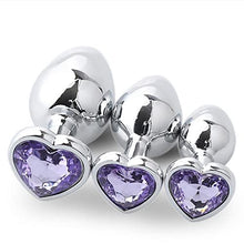 Load image into Gallery viewer, 3Pcs/Set Stainless Steel Trainer Kit Beginner Set for Women and Men, Jewerly Design Fetish Heart Metal Anal Butt Plug for Sex, Large Medium Small Stimulation Sex Toy for Unisex Masturbation (Purple)
