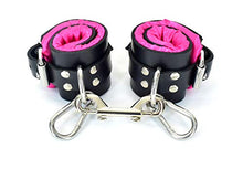Load image into Gallery viewer, Pink Satin Lined Leather Wrist Bondage Cuffs
