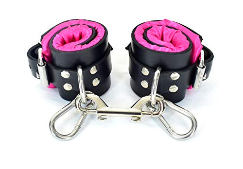 Pink Satin Lined Leather Wrist Bondage Cuffs