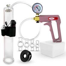 Load image into Gallery viewer, LeLuv Vibrating Penis Pump Maxi Purple Handle Plus Vacuum Gauge Bundle with Soft Black TPR Seal &amp; 4 Sizes of Constriction Rings 12 inch x 1.75 inch Cylinder
