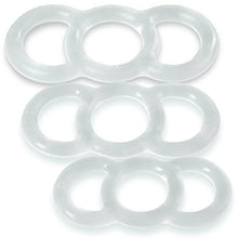 Load image into Gallery viewer, LeLuv Loop Handle Penis Tension Rings Eyro Clear Silicone .75 inch Through 9 inch Unstretched Diameter 3 Pack Sampler
