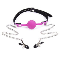 MONEYN Adjustable Nipple Clamps with Choker, Non Piercing Nipple Clamps with Chain, Nipple Clips Clamps Body Harness Nipple Toys for Couple Flirting (Light Purple)