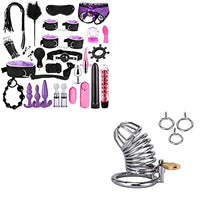 LEQC Chastity cage for Men Chastity Devices Cock cage & 26 pc BDSM Bed Restraints for Sex, Leather Bondage Restraints Kits Kinky