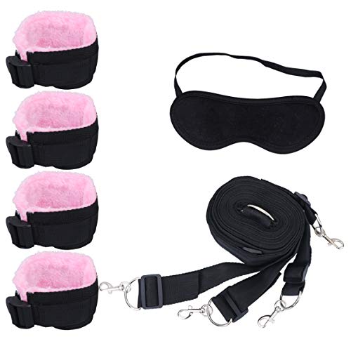 ABOOFAN Restraints Toy Sm Bondage Toys Funny Eye Rope Bondage Bed Straps Set for Lover Couple Partner (Black Pink)