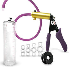 Load image into Gallery viewer, LeLuv Ultima Purple Premium Penis Pump with Ergonomic Grips and Silicone Hose w/Sleeve &amp; Cock Rings - | 9&quot; x 2.25&quot;
