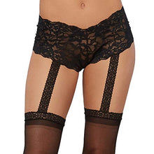 Load image into Gallery viewer, Dreamgirl Women&#39;s Lace Short Garter Belt with Attached Sheer Thigh-High Stockings, Black, One Size
