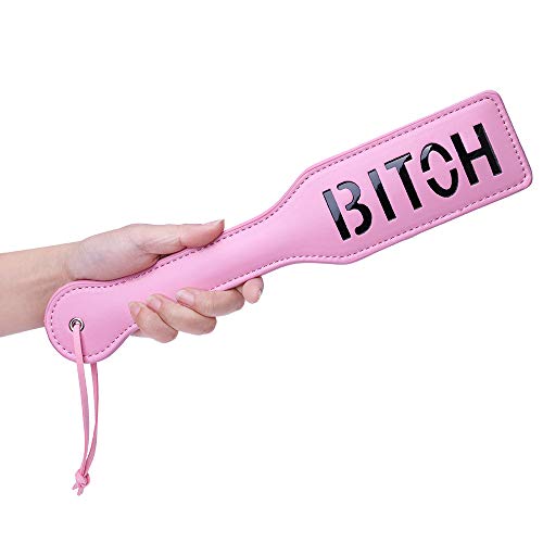 VENESUN Bitch Spanking Paddle for Adults, 12.8inch Faux Leather BDSM Paddle for Sex Play, Pink