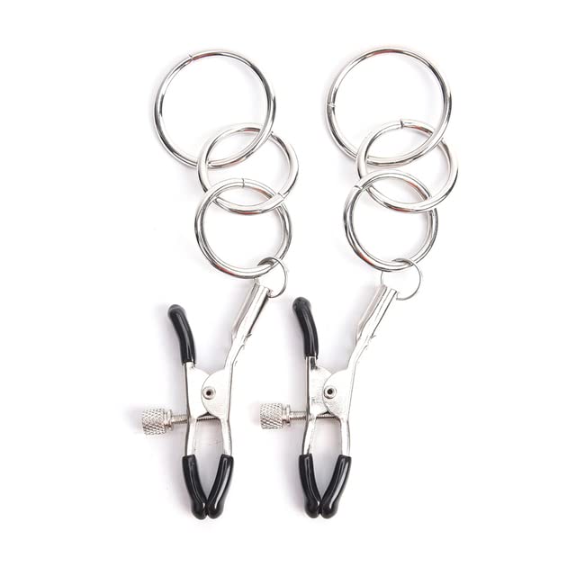 1 Pair Metal Nipple Clamps with 3 Rings Fetish Fantasy Breast Clamps Stimulate Nipple Clips for Women Couple Body Massager