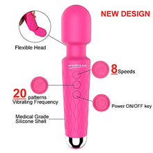 Load image into Gallery viewer, wudroan Rechargeable Personal Massager with 20 Vibration Modes 8 Speeds -Quiet-Waterproof- Handheld Cordless -Relieving Muscle Pain -Full Body Massager- Suitable for Both Men and Women (Rose)
