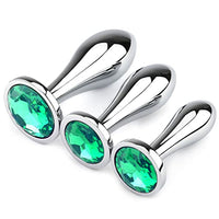 Anal Butt Plug, 3Pcs Set Safety Metal Anal Butt Plug Sex Toy with Crystal Diamond Beginner Anal Toy for Adult Unisex (Green)