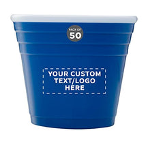 Load image into Gallery viewer, Custom Party Cup Shot Glasses 2 oz. Set of 50, Personalized Bulk Pack - Made with Hard Plastic, Great for Birthdays, Parties, Indoor &amp; Outdoor Events - Blue
