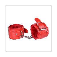 Follsy Sexy Leather Plush Handcuffs Alternative Toys Bundle Teasing Bondage Supplies-Red