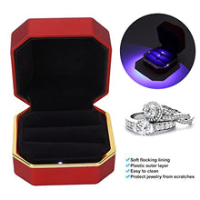 Load image into Gallery viewer, DOINGKING Lighted Rings Box, Plastic Outer Layer Luxurious and Elegant Easy to Carry Easy to Open and Close Lighted Ring Display Box for Marriage Proposals for Lovers(red)
