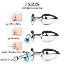 Load image into Gallery viewer, Metal Bell Anal Plug Heart Shape Crystal Butt Plug with Traction Chain Tame Games Anus Expander Toys Private Good for Couples Crystal Heart Buttplug Stainless Steel Leash Chain Anal Plug-Bule
