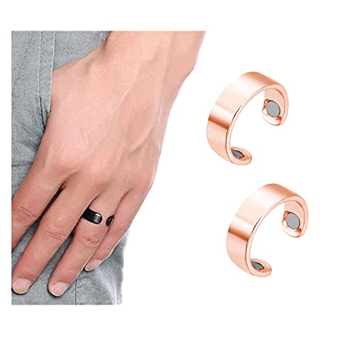 Blood Sugar Control Ring, Magnetic Therapy Ring, Copper Magnet Rings Opening Adjustable, Magnetic Therapy Copper Energy Adjustable Ring, Therapeutic Magnetic Rings with Strong Magnets (2X Rose Gold)