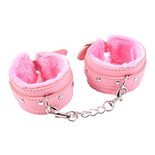 LoveSex Bondage Sturdy Heavy Duty Plush Leather Bracelet Wrist Belt Cuffs & Clip Chain Sex Tools Bondage Foot-cuffs Pink