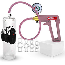 Load image into Gallery viewer, LeLuv Vibrating Premium Penis Pump Uncollapsable Silicone Hose Maxi Purple Plus Vacuum Gauge Bundle with 4 Sizes of Constriction Rings 9 inch x 2.50 inch Cylinder
