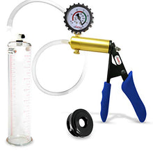 Load image into Gallery viewer, LeLuv Ultima Blue Penis Pump Ergonomic Silicone Grip + Gauge &amp; Cover TPR Sleeve 9&quot; x 2.125&quot; Diameter
