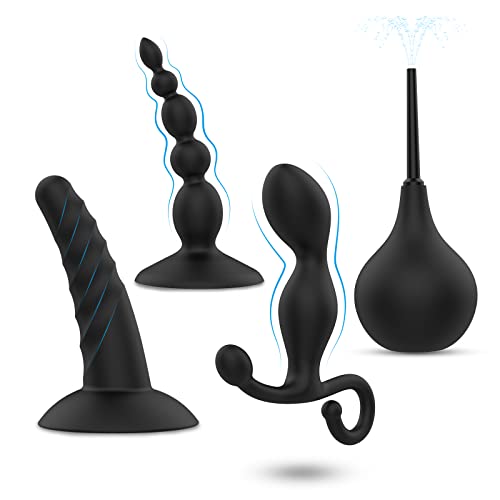 Anal Butt Plug Training Kit with Enema Bulb,Comfortable Long-Term Wear,Silicone Anal Plug Training Set Prostate Massager Sex Toys for Beginners Advanced Users