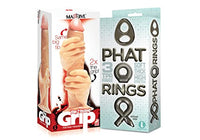 Sexy Gift Set of Massive The 2 Fisted Grip Dildo and Icon Brands Phat Rings Smoke 2, Chunky Cock Rings