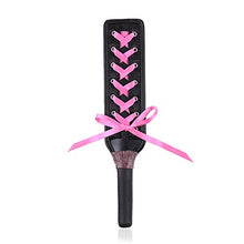 Load image into Gallery viewer, Leather Hand Spanking Paddle Slapper Flogger Whip With Pink Ribbon Bow and Rhinestone Stage Fancy Dress Up Costume Role Game Play Toy
