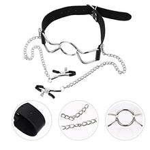 Load image into Gallery viewer, Piercing Rings M Neck on Mouth Gothic Choker Punk Neckband Leash Steel Chain Playing Clamps Belt Clamp BDSM with Dangle Game Metal Sm Adults Black Plug Lovers
