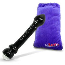 Load image into Gallery viewer, LeLuv Black Glass Dildo Wand with Swirled White Round Handle, Nubby Spine and Pointed Tip Bundle with Embroidered Padded Pounch
