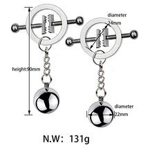 Load image into Gallery viewer, MONEYN 1 Pair Stainless Steel Nipple Clamps, Adjustable Nipple Clamps with Weight Ball, Non-Piercing Nipple Rings, Breast Clips Nipple Jewelry for Women Men Pleasure Sex (E)
