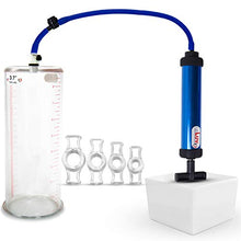 Load image into Gallery viewer, LeLuv Aero Blue Lightweight Penis Pump Bundle with 4 Sizes of Constriction Rings 9 inch Length x 3.70 inch Untapered Length Seamless Cylinder
