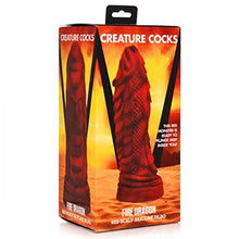 Load image into Gallery viewer, CREATURE COCKS Fire Dragon Red Scaly Silicone Dildo Adult Sex Toy. Strap-On Harness Compatible and Hands-Free Suction Cup Dildo for Women and Men with Up to 7 Inches of Insertable Length. (AH043)
