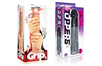 Sexy, Kinky Gift Set Bundle of Massive The 2 Fisted Grip Dildo and Icon Brands Toppers - Black, Extender Sleeve