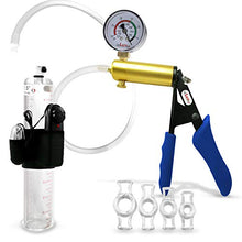 Load image into Gallery viewer, Vibrating Vacuum Penis Pump Ergonomic Silicone Grip LeLuv Ultima Blue with Gauge + 4 Cock Rings 9&quot; x 1.50&quot;
