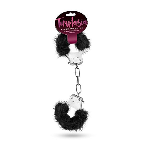 Blush Novelties - Temptasia Metal Hand Cuffs Plush Faux Fur Wrist Restraints Couples Bondage BDSM Kinky Sex Toy - Black